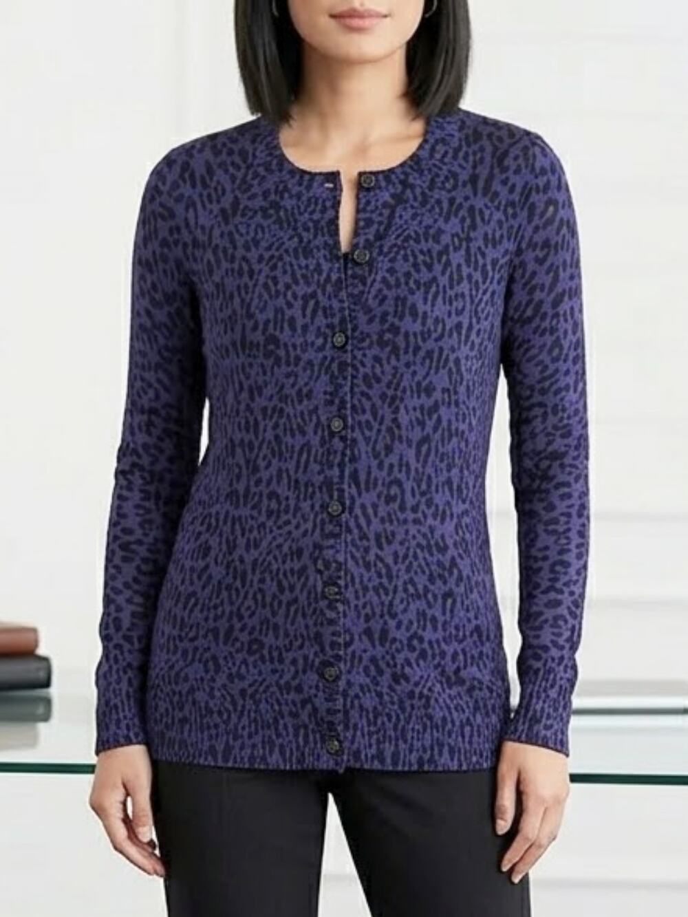 Express M Blue Leopard Print Sweater – Trendy Animal Print Knit